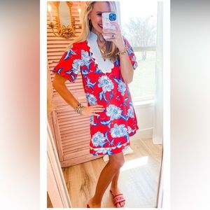 Red Flower Puff Sleeve Dress